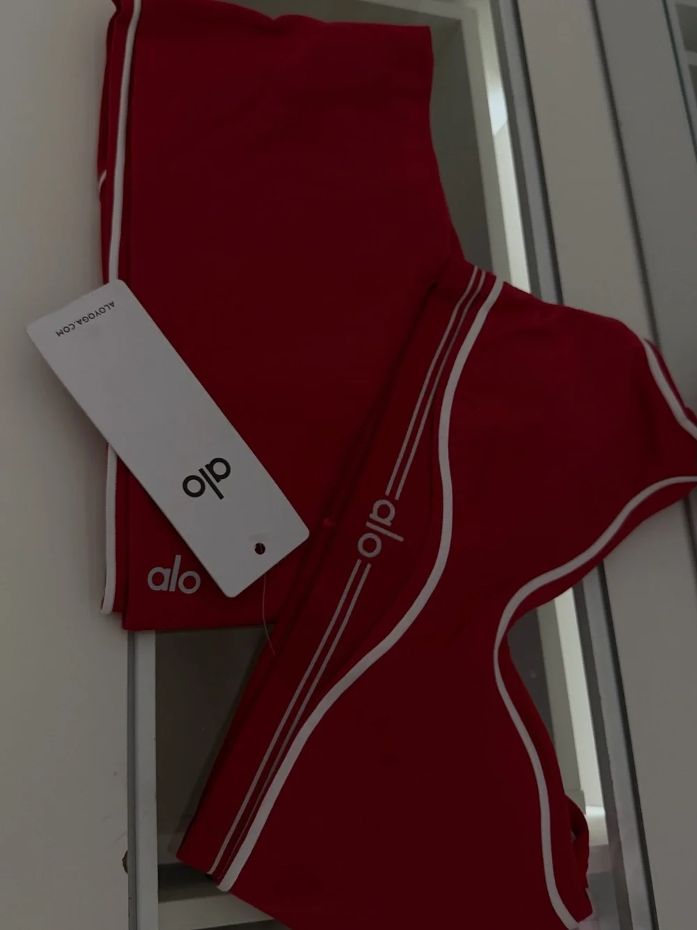 ALO Yoga Red Seamless Sports Bra with White Trim